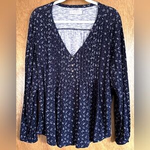 Lucky Brand Dark Blue Floral Blouse - XL